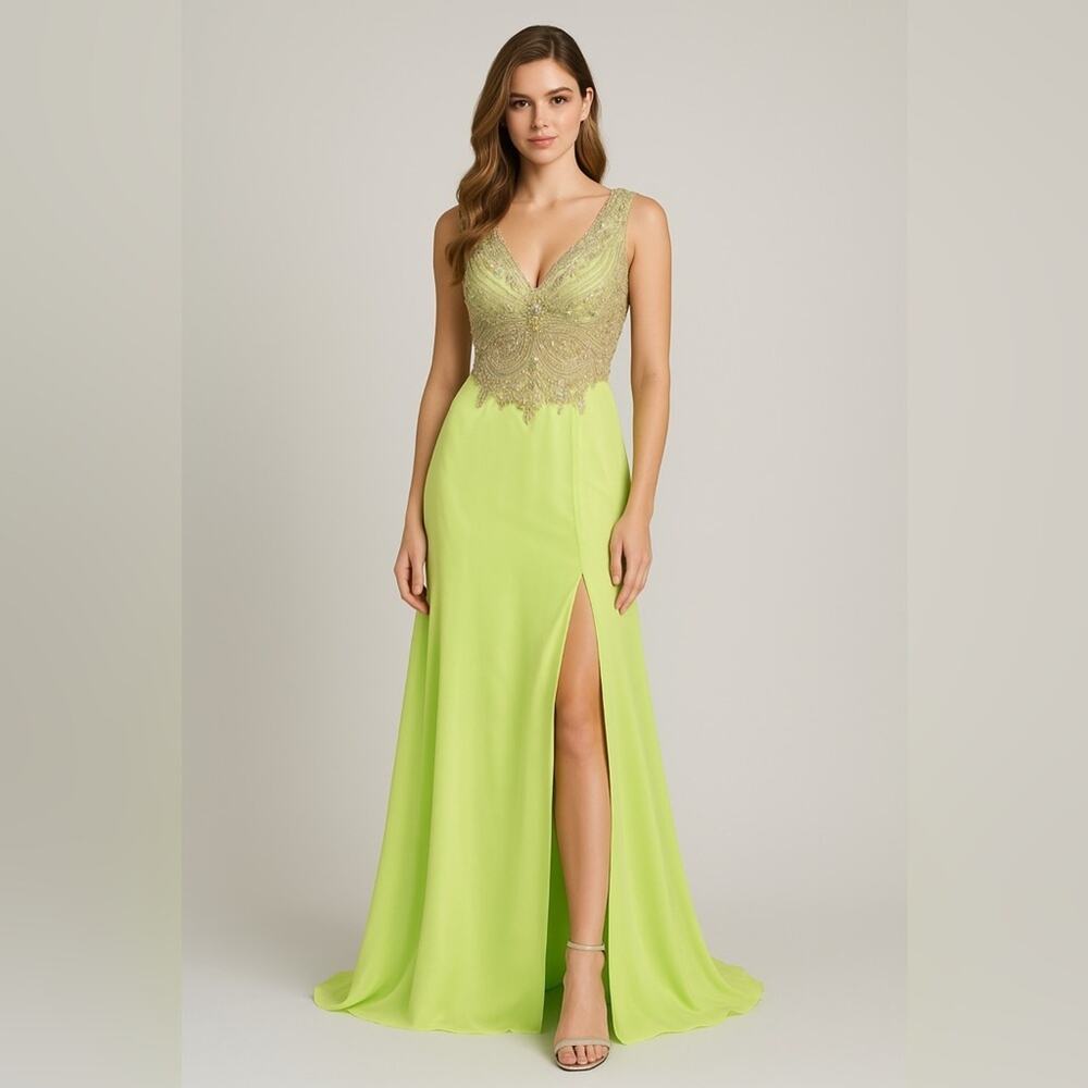 Dave & Johnny Beaded Lime Green Formal Prom Gown Size 9/10 NWT Embellished